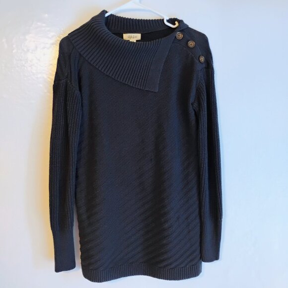 Style & Co. Sweaters - Style & Co Navy Button Shoulder Sweater XS Ribbed Knit